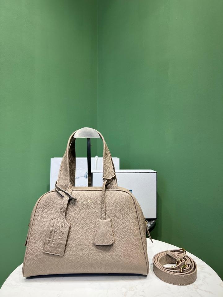 Prada Medium leather top-handle bag Clay Grey 1BB149 28x20x13 cm-duoc-ban-tai-Hvip Bags and Accessories