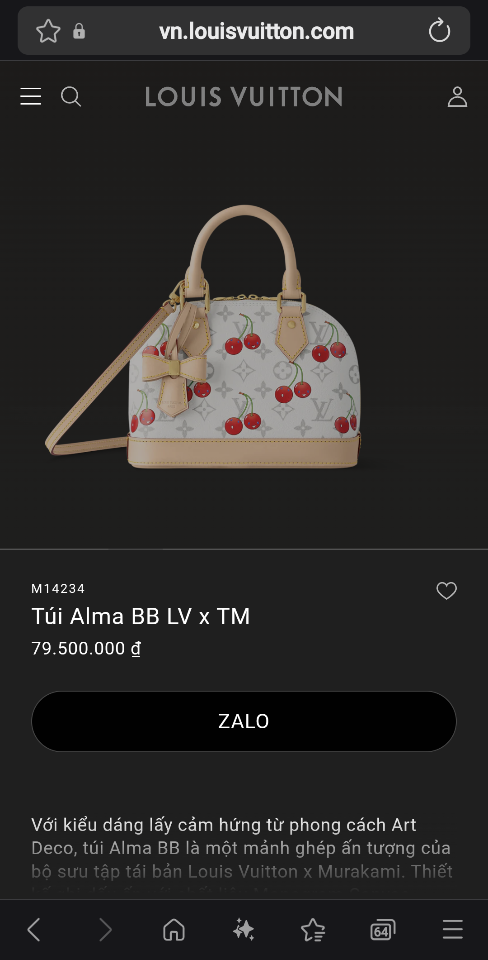 Louis Vuitton M14234
Túi Alma BB LV x TM 23.5 x 17.5 x 11.5cm-duoc-ban-tai-Hvip Bags and Accessories