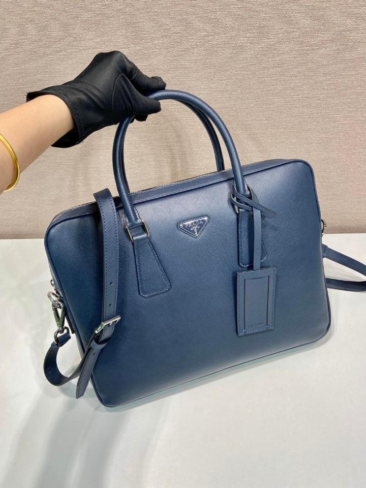 Prada Saffiano leather bag blue 0368 37x28x3.5cm-duoc-ban-tai-Hvip Bags and Accessories