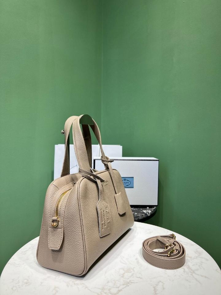 Prada Medium leather top-handle bag Clay Grey 1BB149 28x20x13 cm-duoc-ban-tai-Hvip Bags and Accessories