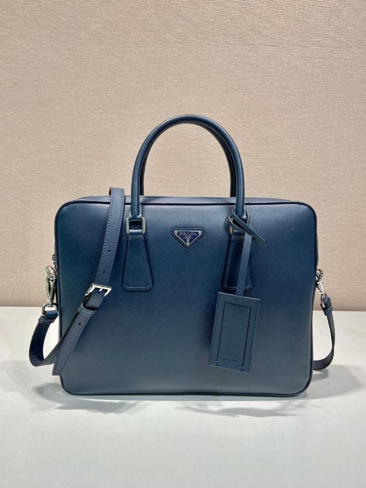 Prada Saffiano leather bag blue 0368 37x28x3.5cm-duoc-ban-tai-Hvip Bags and Accessories