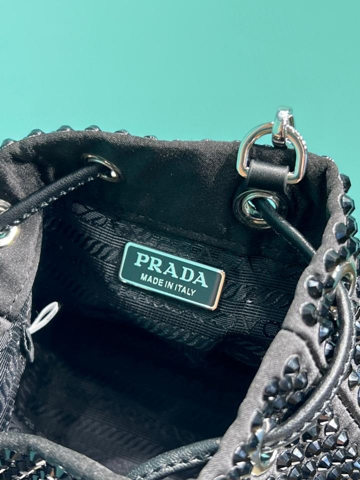 Prada Satin mini-pouch with crystals black 1NR016 10x12x7cm-duoc-ban-tai-Hvip Bags and Accessories