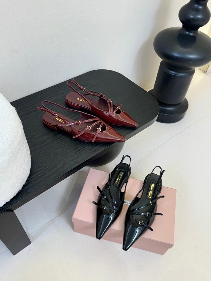 Miu Miu Leather slingback ballerinas with buckles burgundy 5F476E (1)-duoc-ban-tai-Hvip Shoes and Clothes