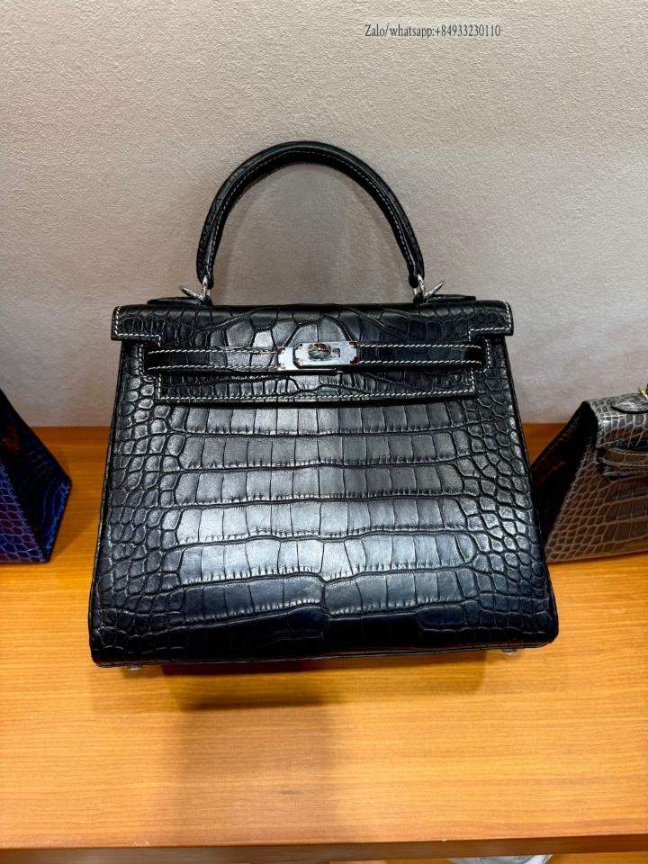 Hermès Kelly 25cm Noir Alligator PHW -duoc-ban-tai-Hvip Bags and Accessories