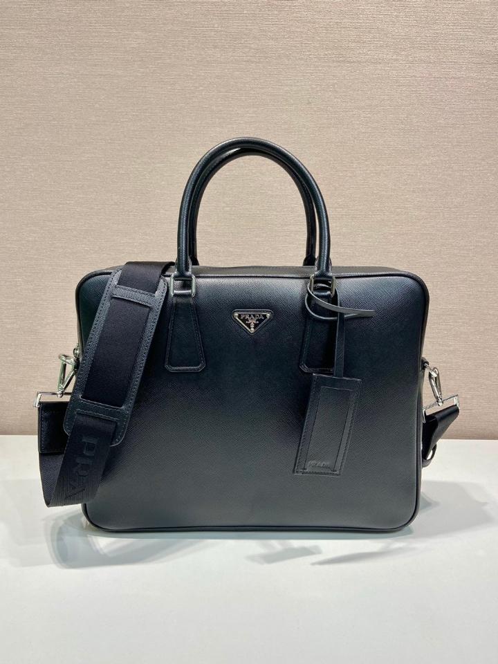 Prada Saffiano Leather briefs bag black 0891 38x29cm-duoc-ban-tai-Hvip Bags and Accessories