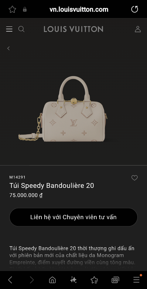 Louis Vuitton M14291
Túi Speedy Bandoulière 20 13.5 x 12 x 20.5cm L1-duoc-ban-tai-Hvip Bags and Accessories