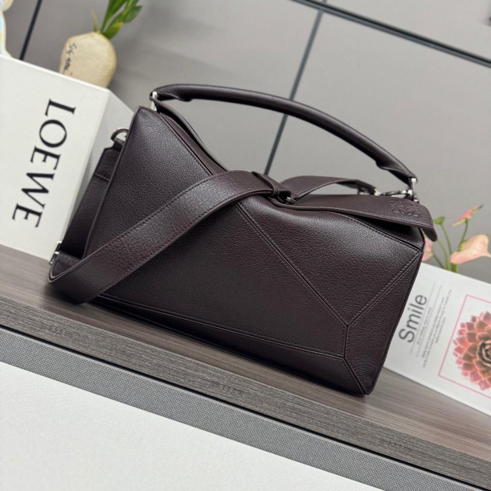 Loewe Large Puzzle bag in supple grained calfskin B510PNLX03 Dark Chestnut-duoc-ban-tai-Hvip Bags and Accessories