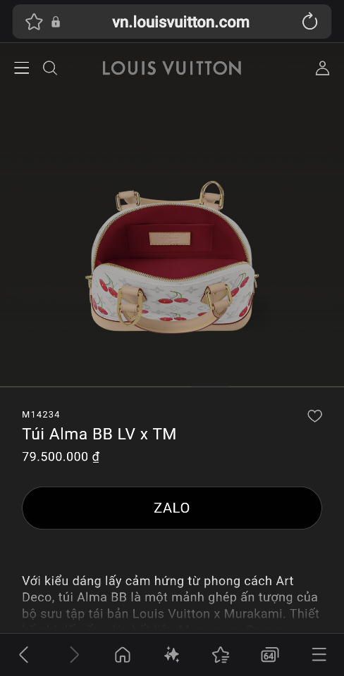 Louis Vuitton M14234
Túi Alma BB LV x TM 23.5 x 17.5 x 11.5cm-duoc-ban-tai-Hvip Bags and Accessories
