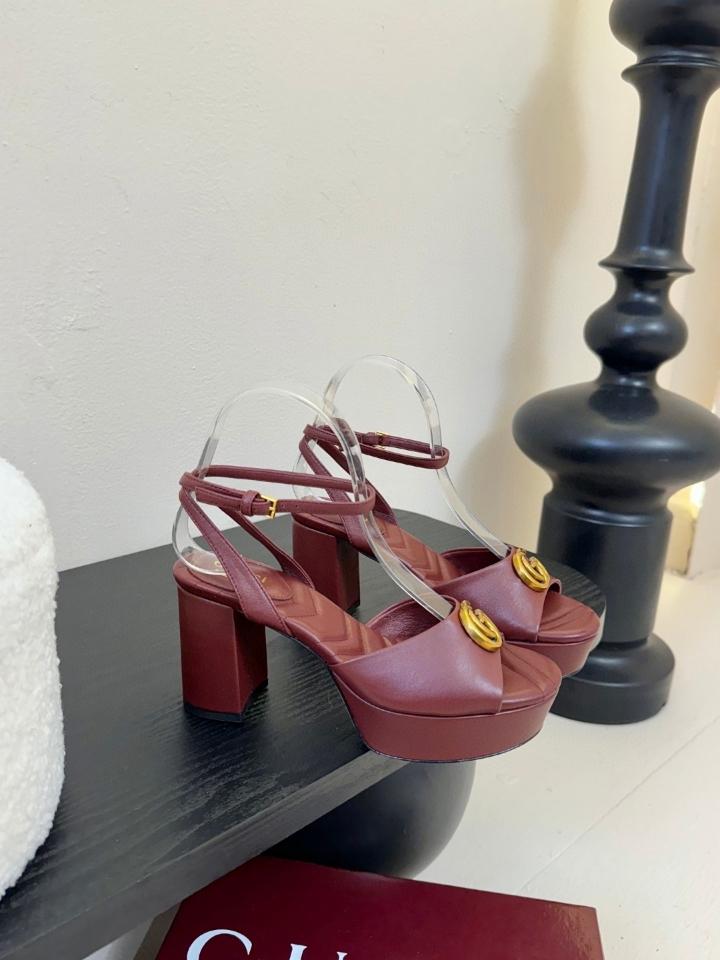 Gucci Women's platform sandal with Double G 80mm burgundy leather 832450 (1)-duoc-ban-tai-Hvip Shoes and Clothes