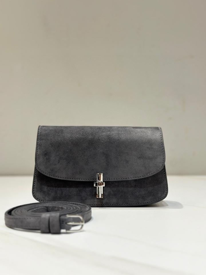 The Row Sofia suede shoulder bag dark grey PHW 19*10.5*5cm -duoc-ban-tai-Hvip Bags and Accessories