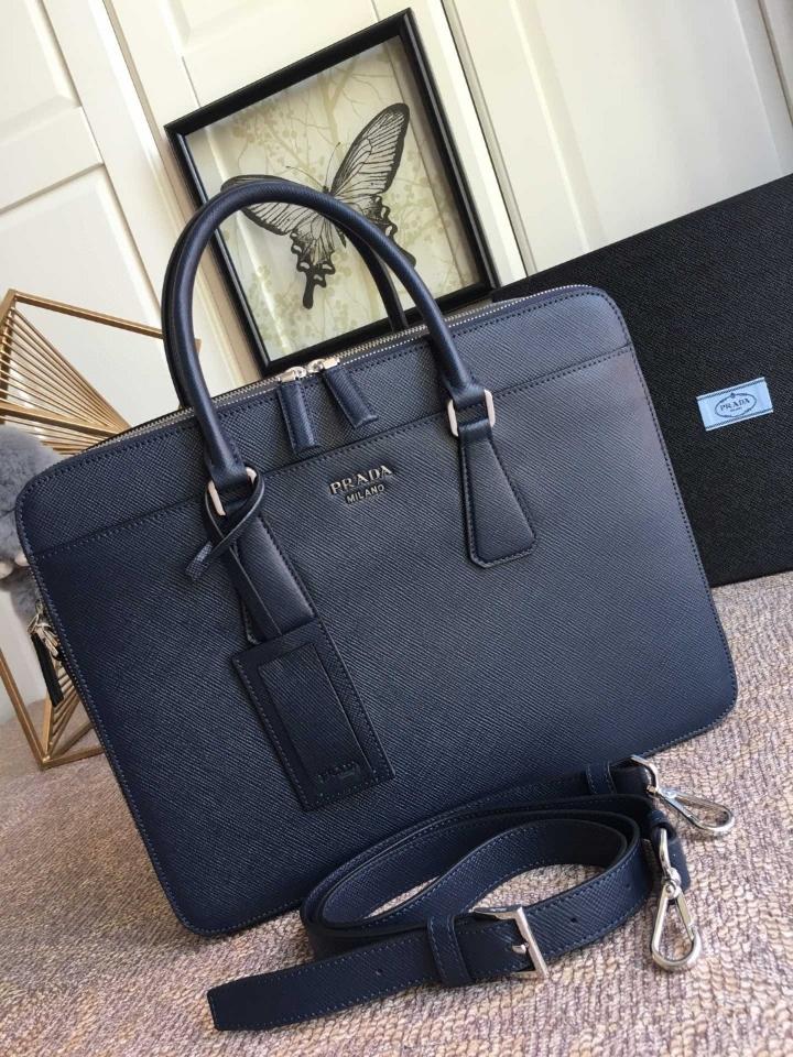 Prada Saffiano Leather briefs bag blue 2VE366B 36x28cm -duoc-ban-tai-Hvip Bags and Accessories