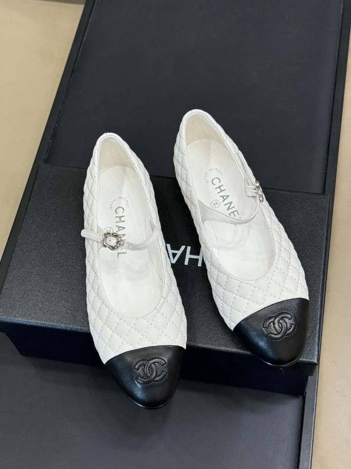 Chanel 25a BALLERINAS lambskin white/black (1) -duoc-ban-tai-Hvip Shoes and Clothes