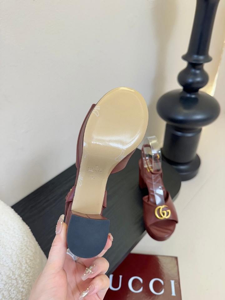 Gucci Women's platform sandal with Double G 80mm burgundy leather 832450 (1)-duoc-ban-tai-Hvip Shoes and Clothes