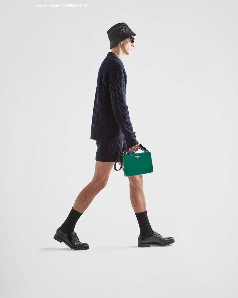 Prada Medium Prada Brique Saffiano leather bag 2VH069 green 22x16x6cm -duoc-ban-tai-Hvip Bags and Accessories