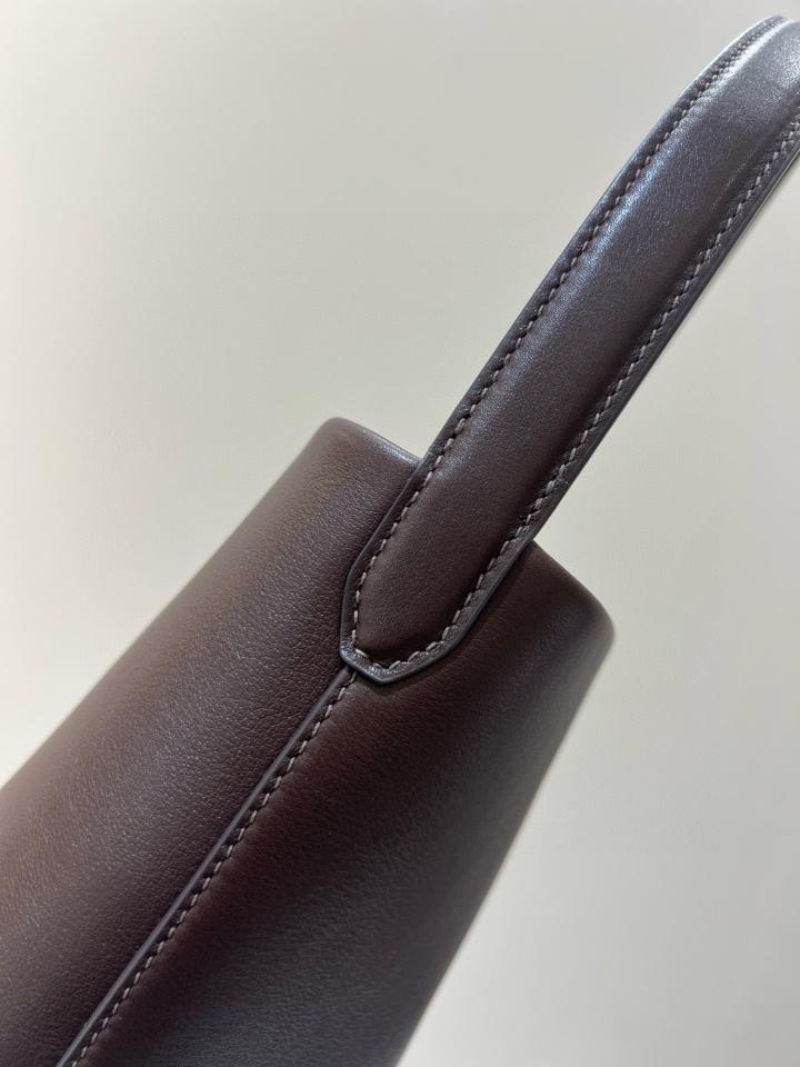 Small smooth calfskin leather tote bag Chestnut 24X22X11cm -duoc-ban-tai-Hvip Bags and Accessories