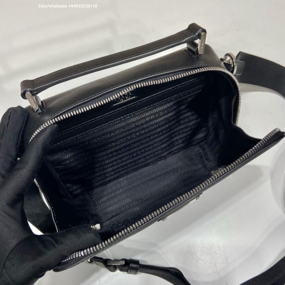 Prada Medium Prada Brique Saffiano leather bag 2VH069 black 22x16x6cm-duoc-ban-tai-Hvip Bags and Accessories