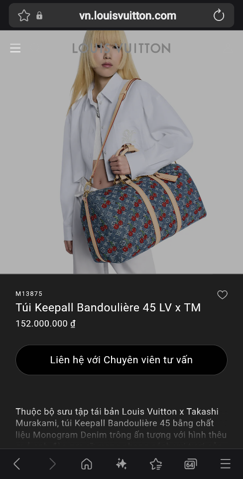 Louis Vuitton M13875
Túi Keepall Bandoulière 45 LV x TM

27 x 20 x 45 cm-duoc-ban-tai-Hvip Bags and Accessories