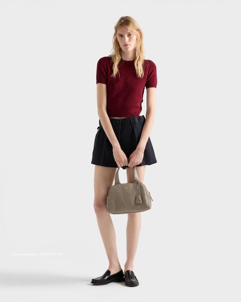 Prada Medium leather top-handle bag Clay Grey 1BB149 28x20x13 cm-duoc-ban-tai-Hvip Bags and Accessories