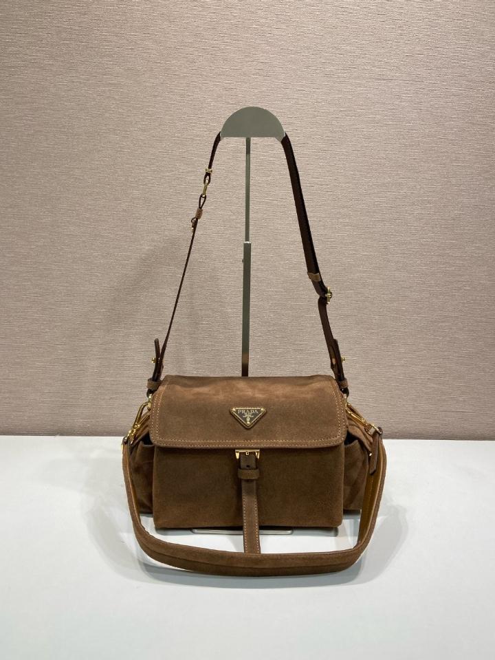 
Prada Explore medium suede shoulder bag with flap cocoa Brown 1BD394 30x14x10cm-duoc-ban-tai-Hvip Bags and Accessories
