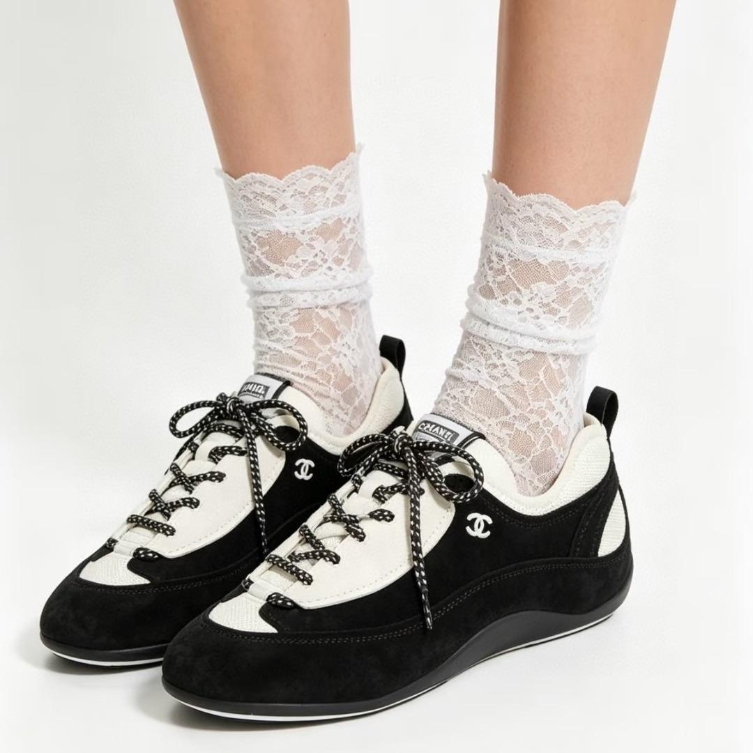 Chanel Trainers Velvet Calfskin & Mixed Fibers Black & White G47413 (1)-duoc-ban-tai-Hvip Shoes and Clothes