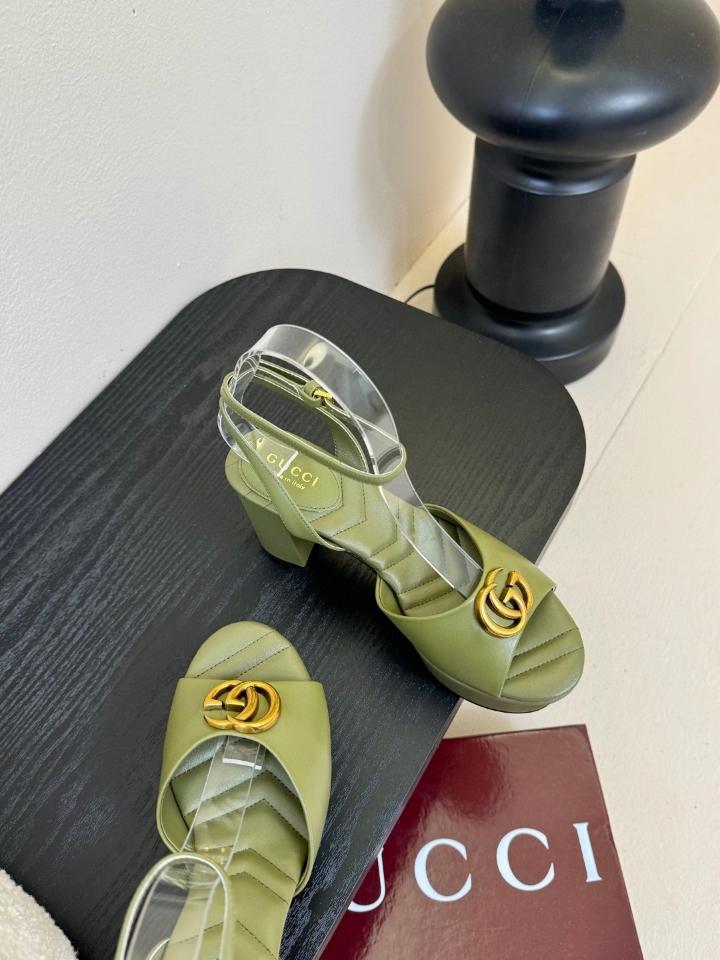 Gucci Women's platform sandal with Double G 80mm green leather 832450 (1)-duoc-ban-tai-Hvip Shoes and Clothes