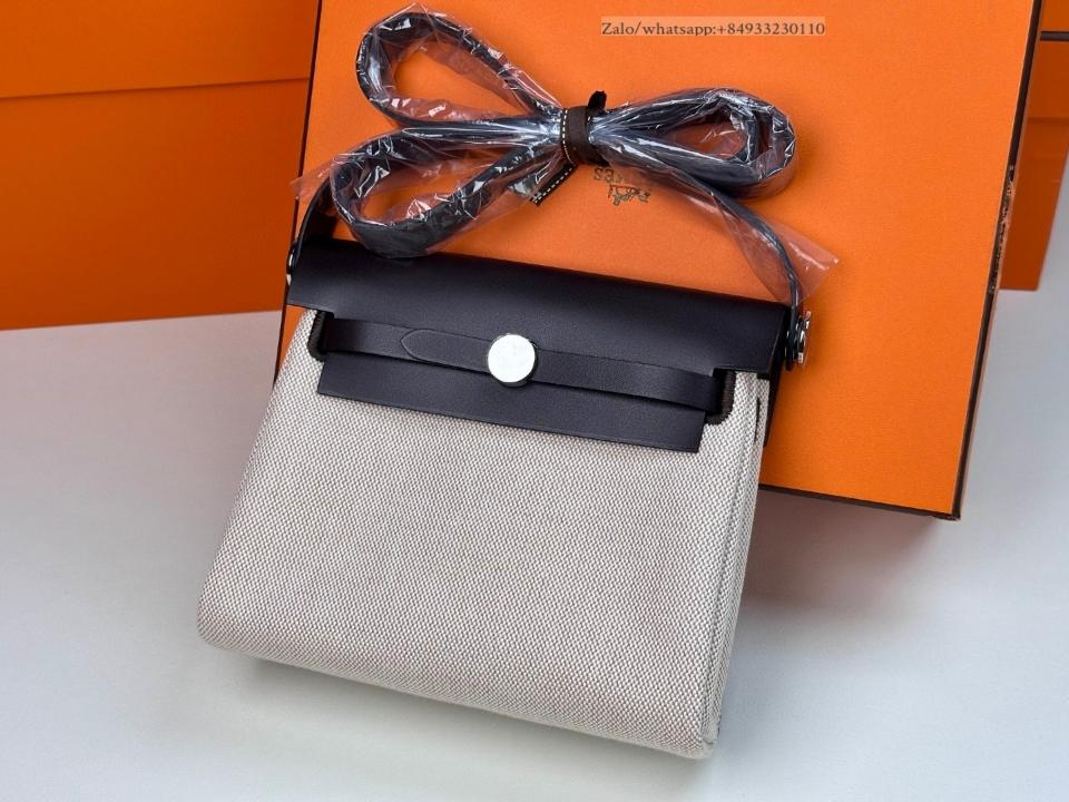 Hermès Herbag zip Mini Vache Hunter Toile Noir/Ecru PHW -duoc-ban-tai-Hvip Bags and Accessories