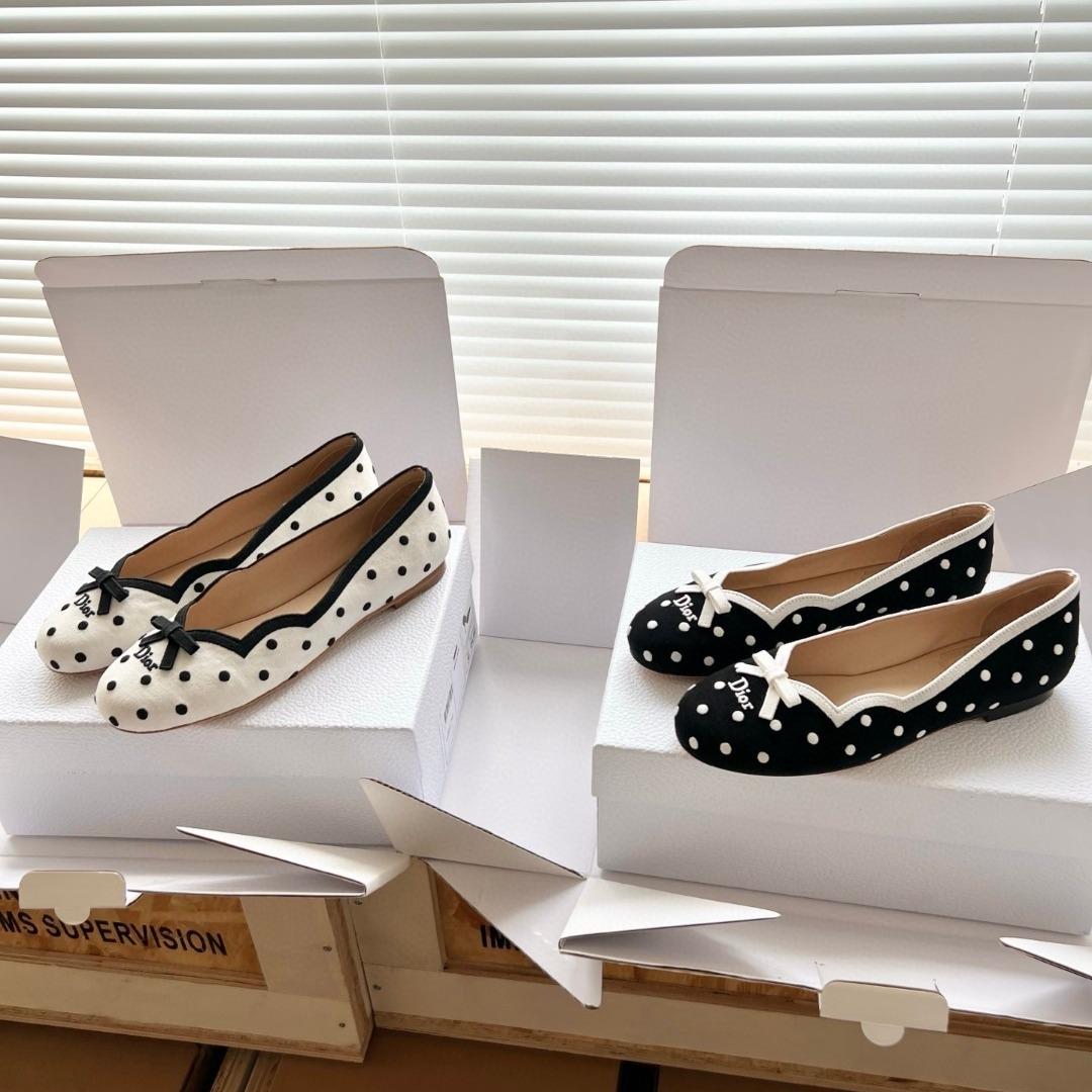 Dior Romance Ballet FlatBlack Cotton Embroidered with White PolkaDior MotifK DF327PEN_S11X-duoc-ban-tai-Hvip Shoes and Clothes