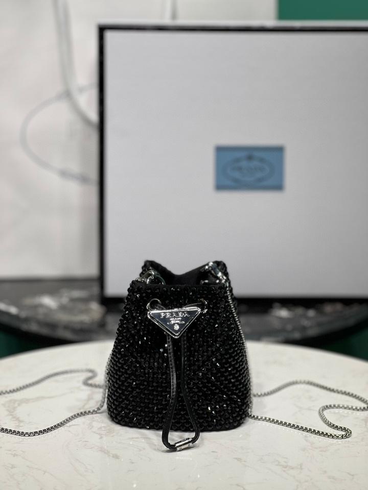 Prada Satin mini-pouch with crystals black 1NR016 10x12x7cm-duoc-ban-tai-Hvip Bags and Accessories