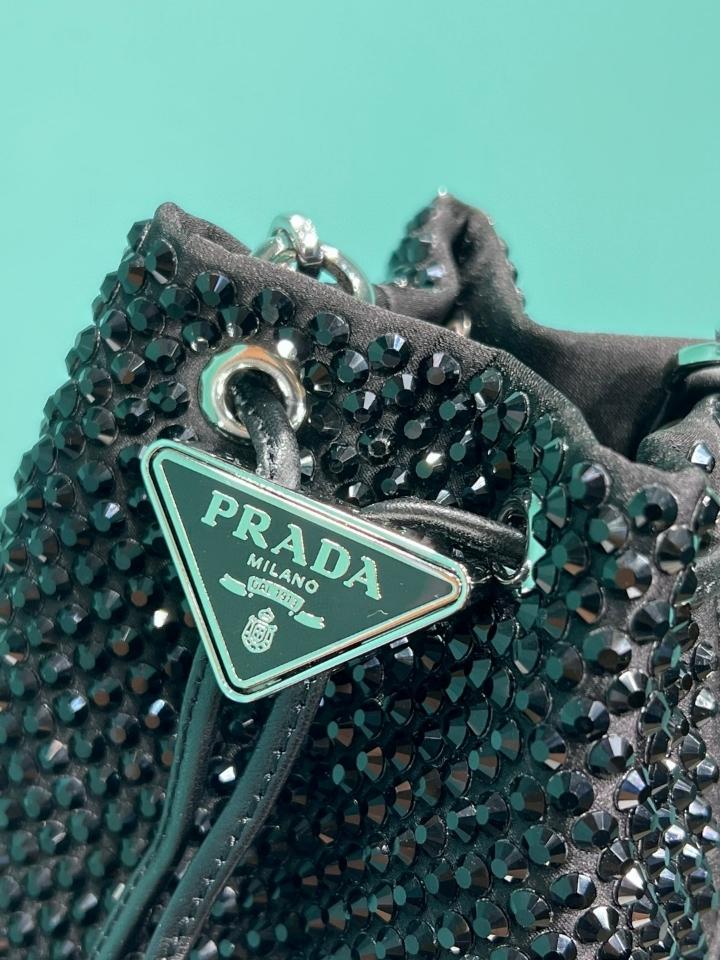 Prada Satin mini-pouch with crystals black 1NR016 10x12x7cm-duoc-ban-tai-Hvip Bags and Accessories
