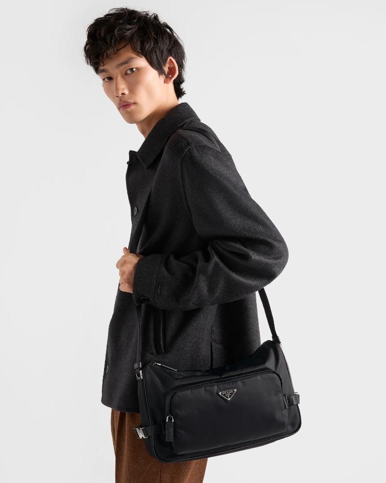 Prada Large Re-Nylon and Saffiano leather shoulder bag black 2VH191 35x22x12cm-duoc-ban-tai-Hvip Bags and Accessories