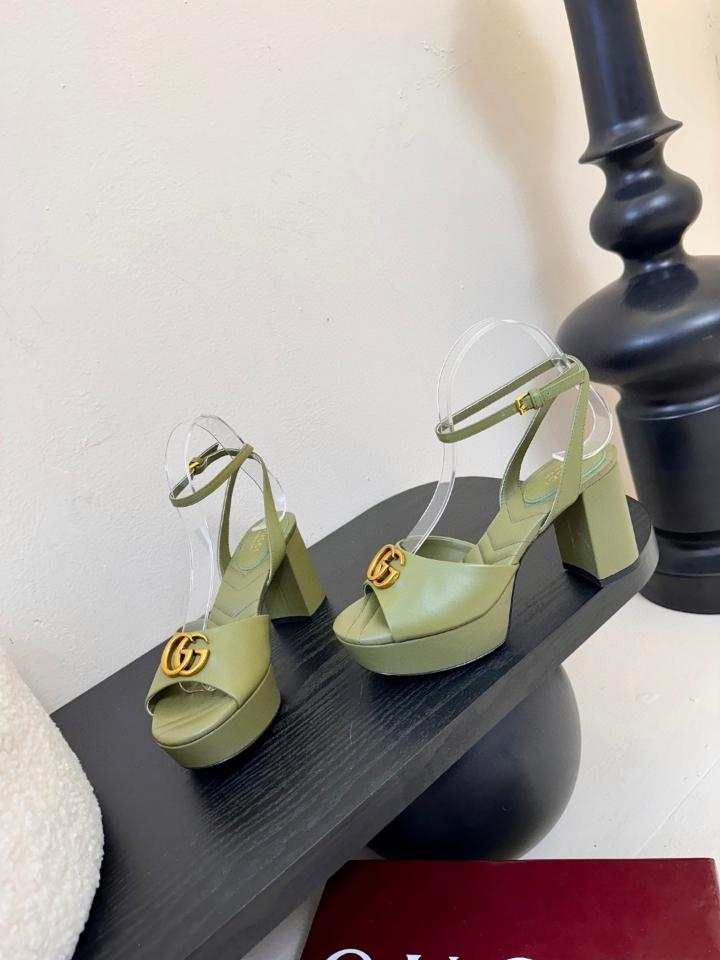 Gucci Women's platform sandal with Double G 80mm green leather 832450 (1)-duoc-ban-tai-Hvip Shoes and Clothes