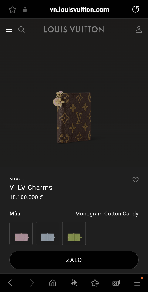 Louis Vuitton M14718
Ví LV Charms 9x10x2.5cm -duoc-ban-tai-Hvip Bags and Accessories