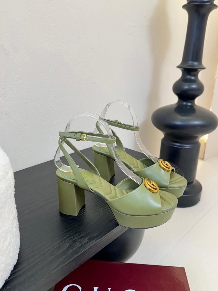 Gucci Women's platform sandal with Double G 80mm green leather 832450 (1)-duoc-ban-tai-Hvip Shoes and Clothes