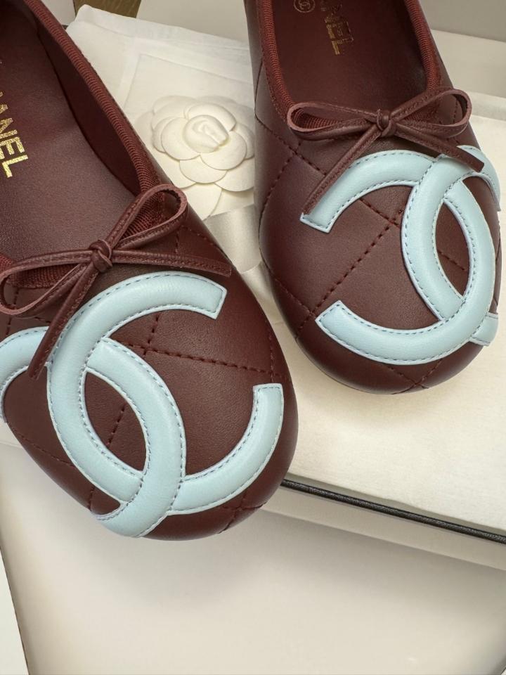Chanel Ballet flats Lambskin burgundy and light blue G47163 -duoc-ban-tai-Hvip Shoes and Clothes