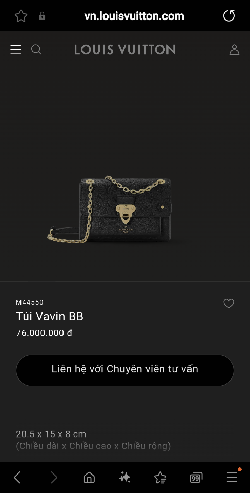 Louis Vuitton M44550
Túi Vavin BB 20.5 x 15.0 x 8.0cm-duoc-ban-tai-Hvip Bags and Accessories
