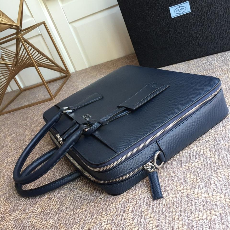Prada Saffiano Leather briefs bag blue 2VE366B 36x28cm -duoc-ban-tai-Hvip Bags and Accessories