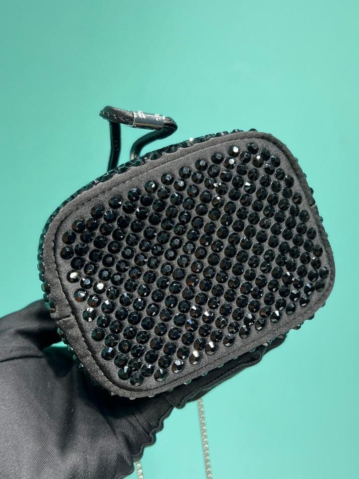 Prada Satin mini-pouch with crystals black 1NR016 10x12x7cm-duoc-ban-tai-Hvip Bags and Accessories