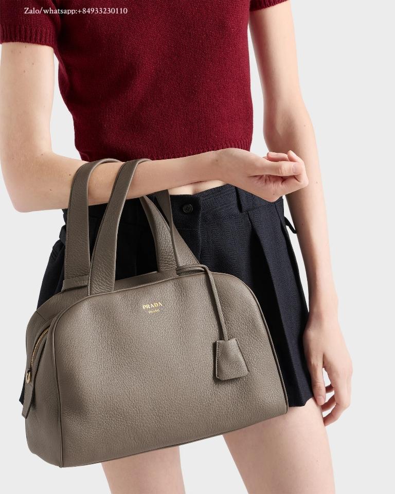 Prada Large leather top-handle bag clay grey 1BB148 33x22x14 cm -duoc-ban-tai-Hvip Bags and Accessories