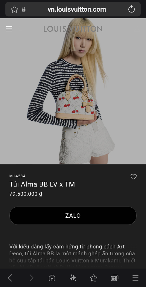 Louis Vuitton M14234
Túi Alma BB LV x TM 23.5 x 17.5 x 11.5cm-duoc-ban-tai-Hvip Bags and Accessories