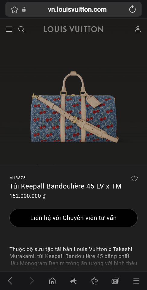 Louis Vuitton M13875
Túi Keepall Bandoulière 45 LV x TM

27 x 20 x 45 cm-duoc-ban-tai-Hvip Bags and Accessories