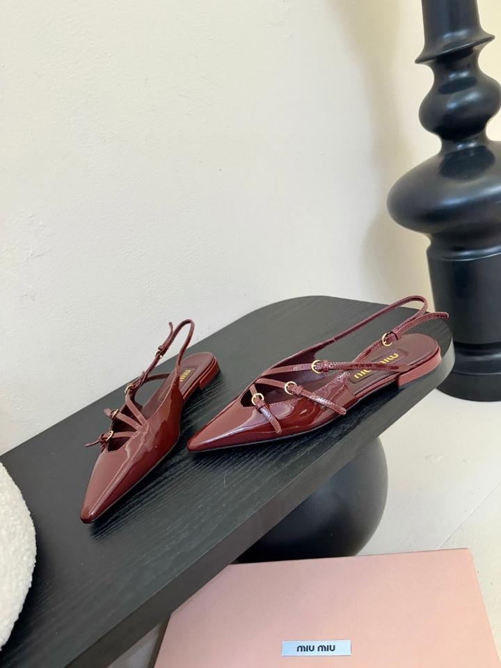 Miu Miu Leather slingback ballerinas with buckles burgundy 5F476E (1)-duoc-ban-tai-Hvip Shoes and Clothes
