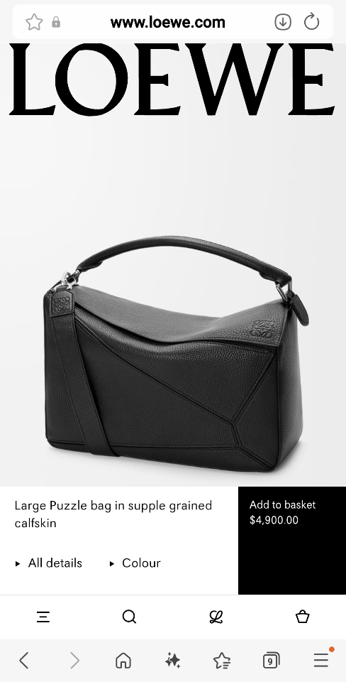 Loewe Large Puzzle bag in supple grained calfskin B510PNLX03 black -duoc-ban-tai-Hvip Bags and Accessories
