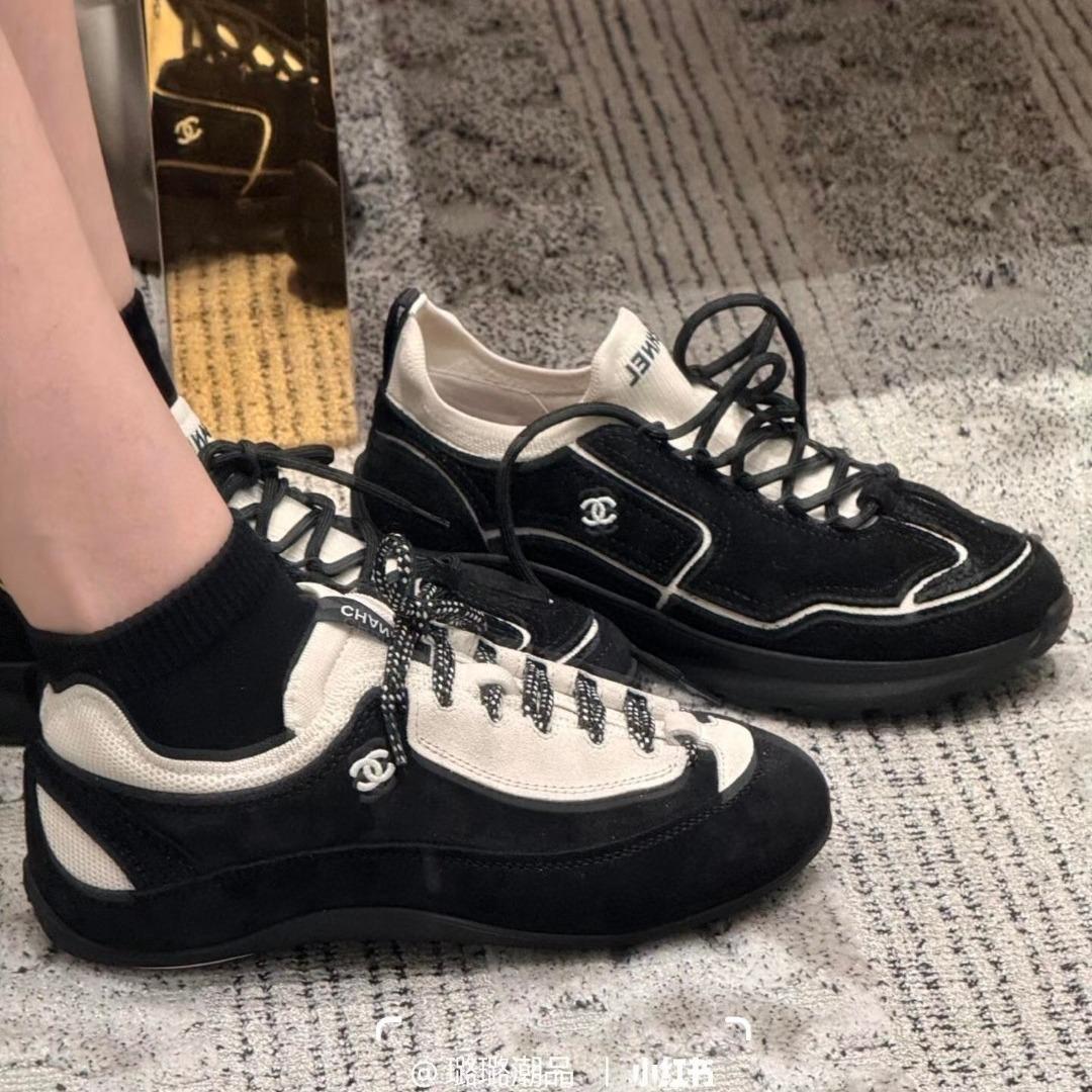 Chanel Trainers Velvet Calfskin & Mixed Fibers Black & White G47413 (1)-duoc-ban-tai-Hvip Shoes and Clothes