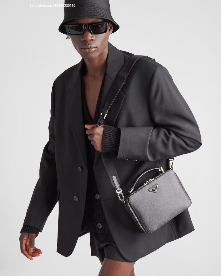 Prada Medium Prada Brique Saffiano leather bag 2VH069 black 22x16x6cm-duoc-ban-tai-Hvip Bags and Accessories