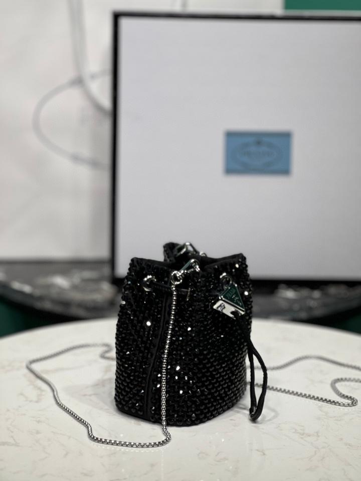 Prada Satin mini-pouch with crystals black 1NR016 10x12x7cm-duoc-ban-tai-Hvip Bags and Accessories