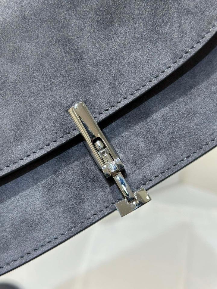 The Row Sofia suede shoulder bag dark grey PHW 19*10.5*5cm -duoc-ban-tai-Hvip Bags and Accessories