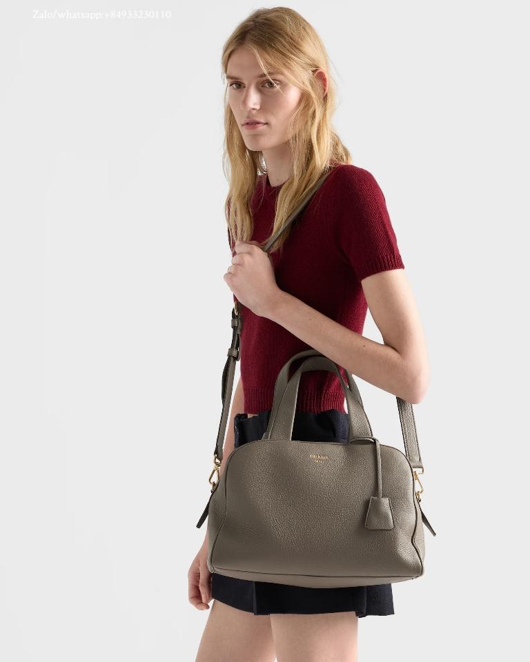 Prada Large leather top-handle bag clay grey 1BB148 33x22x14 cm -duoc-ban-tai-Hvip Bags and Accessories