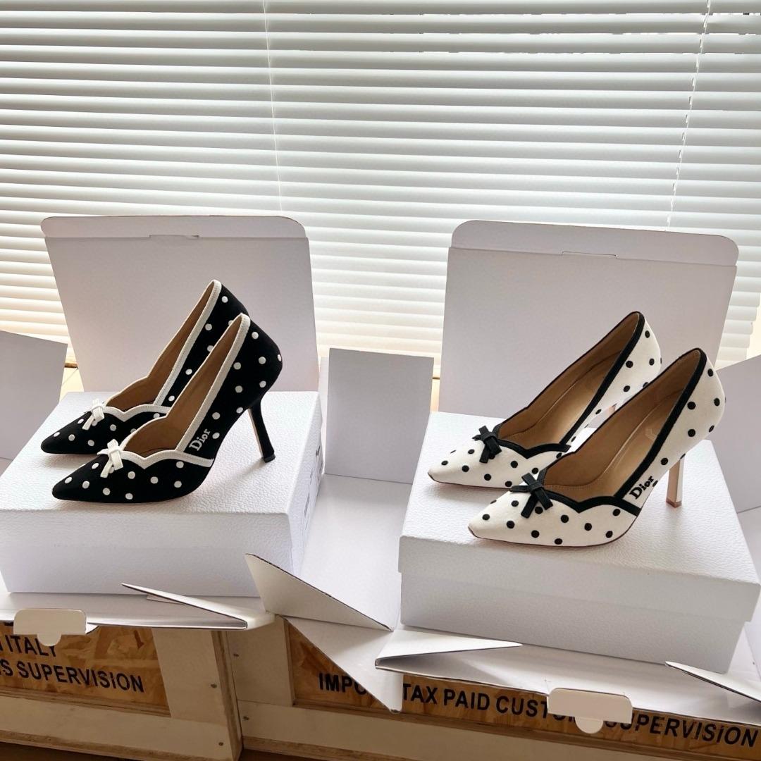 Dior Romance PumpBlack Cotton Embroidered with White PolkaDior Motif-duoc-ban-tai-Hvip Shoes and Clothes