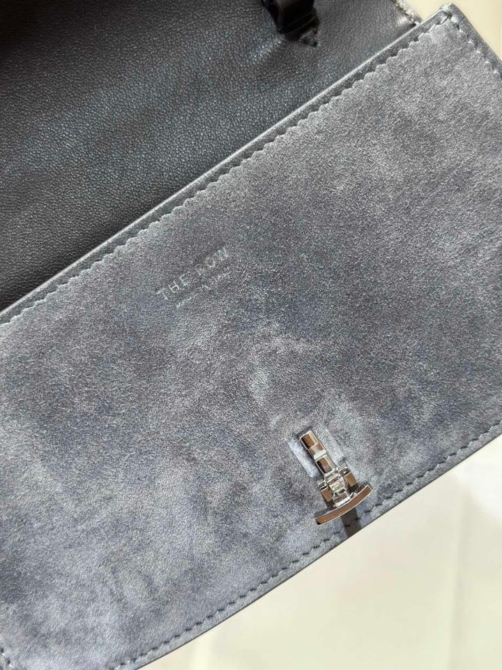 The Row Sofia suede shoulder bag dark grey PHW 19*10.5*5cm -duoc-ban-tai-Hvip Bags and Accessories