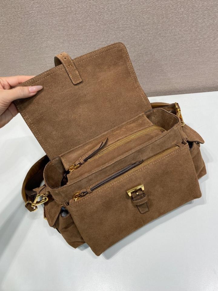 
Prada Explore medium suede shoulder bag with flap cocoa Brown 1BD394 30x14x10cm-duoc-ban-tai-Hvip Bags and Accessories